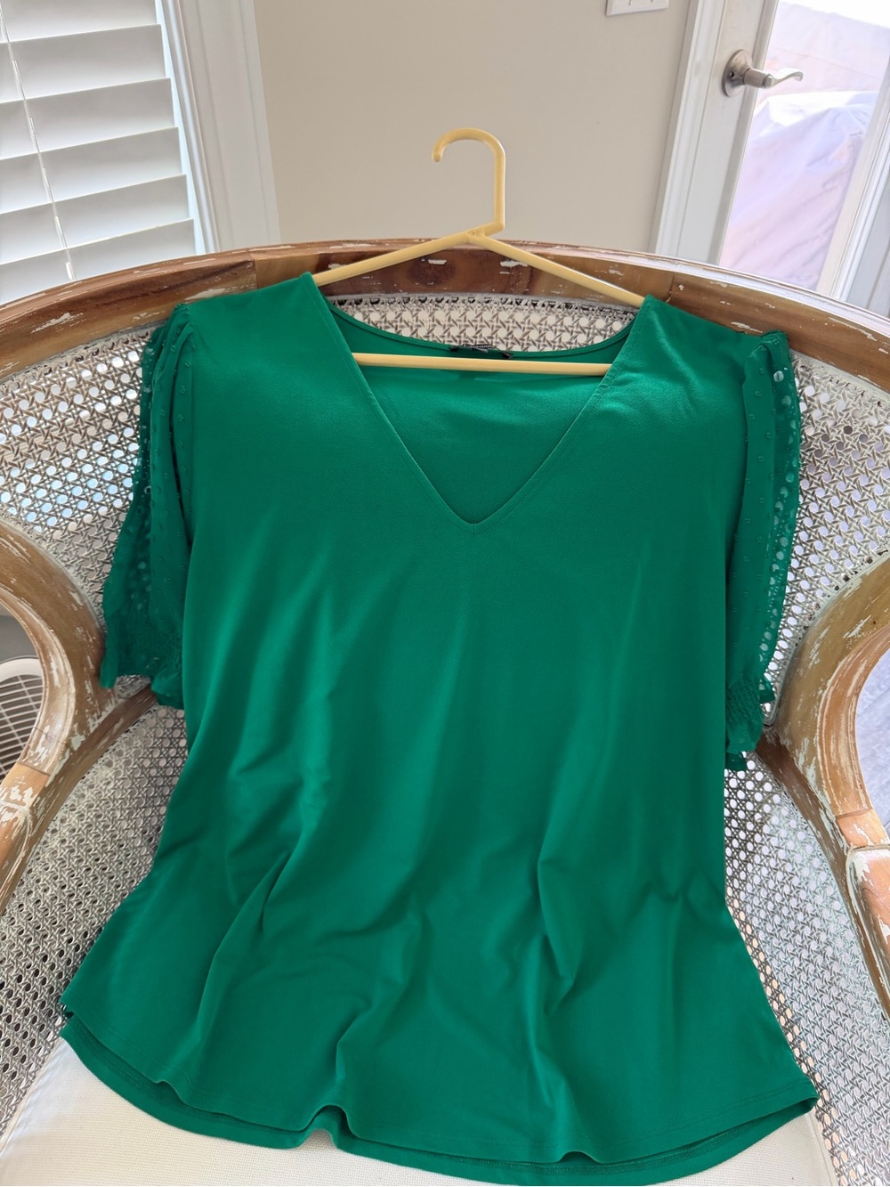 Adrianna Papell Women’s Plus 3X Blouse Chiffon V-Neck Emerald Green Short Sleeve